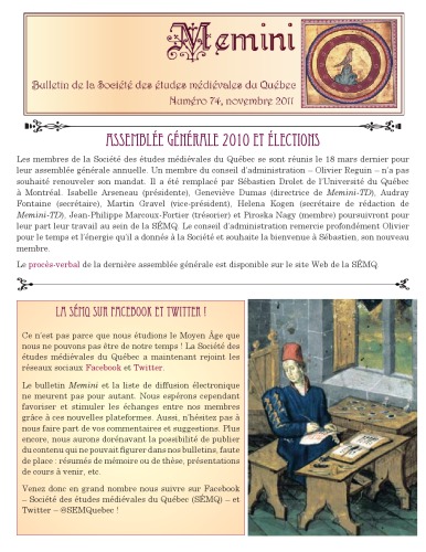 Memini : bulletin de la Société des études médiévales du Québec