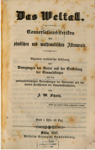 Das Weltall. Konversations-Lexikon der physischen und mathematischen Astronome