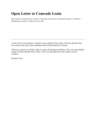 Open Letter To Comrade Lenin