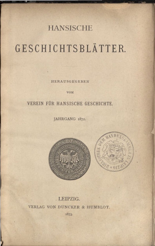 Hansische Geschichtsblätter (Jahrgang 1872)