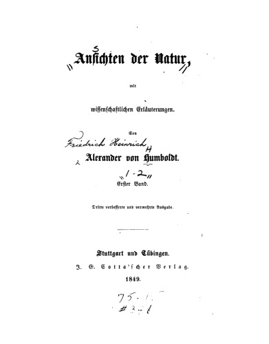 Ansichten der Natur mit wissenschaftlichen Erläuterungen