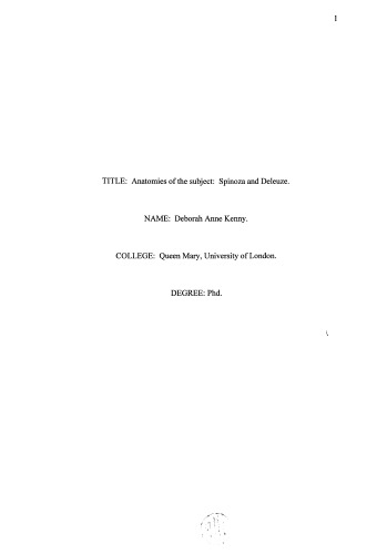 [Dissertation] Anatomies of the Subject: Spinoza and Deleuze