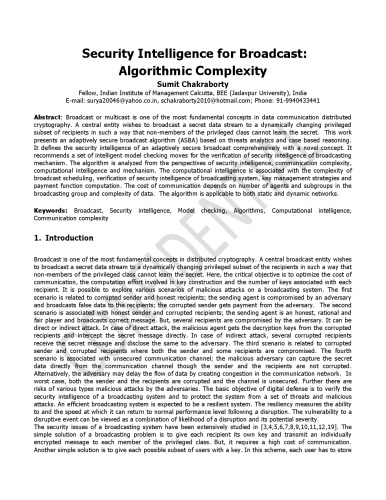 Security Intelligence for Broadcast: Algorithmic Complexity