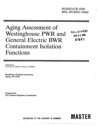 Aging Assessment - Westinghouse PWR, GE BWR Containment Isol Fns