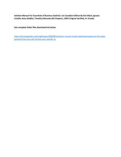 Solution Manual Essentials of Business Statistics, 1st Canadian Edition