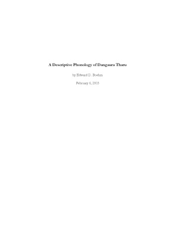 A Descriptive Phonology of Dangaura Tharu