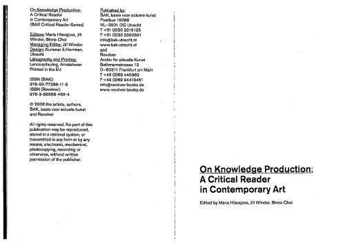 On Knowledge Production: A Critical Reader in Contemporary Art