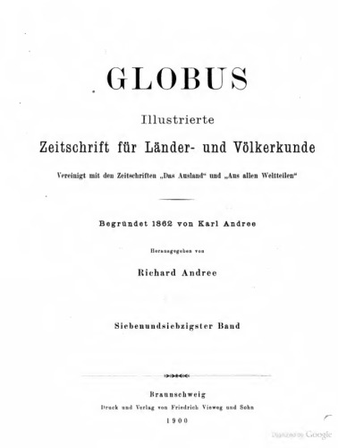 Globus. Illustrierte Zeitschrift für Länder- und Völkerkunde