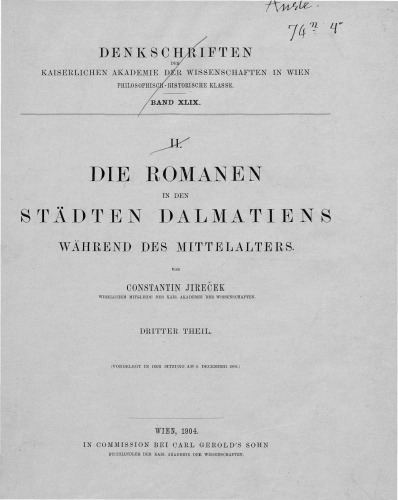 Die Romanen in den Städten Dalmatiens während des Mittelalters
