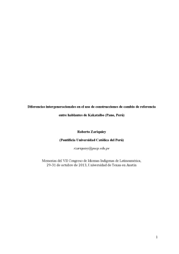 Diferencias intergeneracionales en el uso de construcciones de cambio de referencia entre hablantes de kakataibo (Pano, Perú)