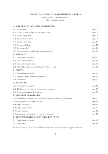 Cours d’algèbre au magistère de Cachan