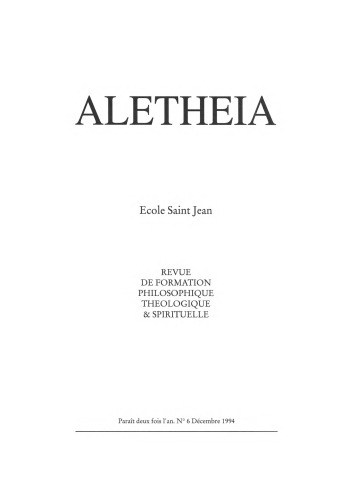 Aletheia, n°6, Décembre 1994 Vita, Dulcedo et Spes nostra