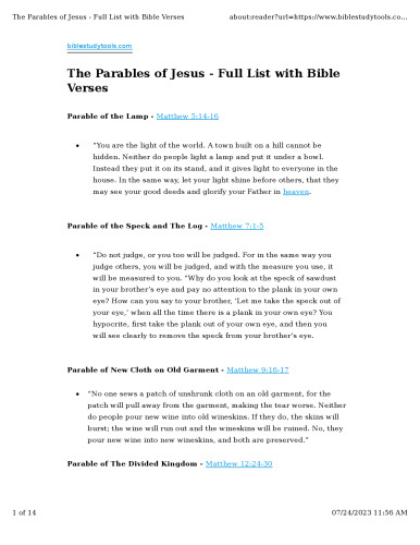 The Parables of Jesus : Full List