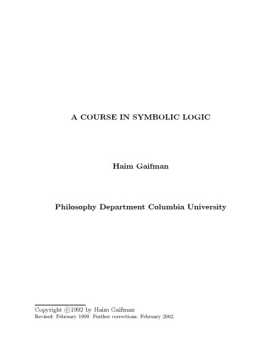 A Course in Symbolic Logic