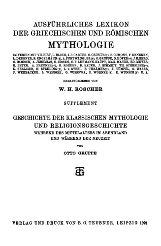 Geschichte der Klassischen Mythologie und Religionsgeschichte