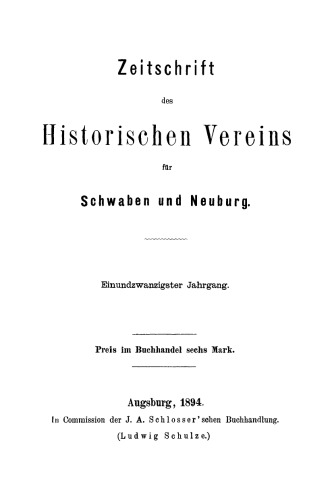 Zeitschrift des Historischen Vereins für Schwaben und Neuburg