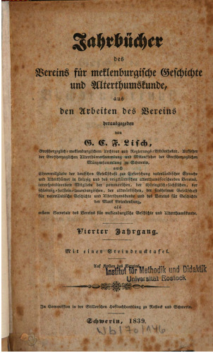 Jahrbücher des Vereins für mecklenburgische Geschichte und Altertumskunde