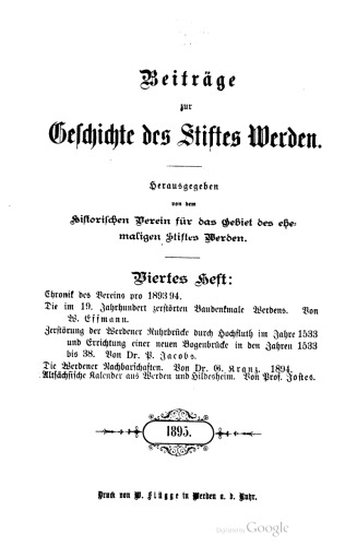 Beiträge zur Geschichte des Stiftes Werden