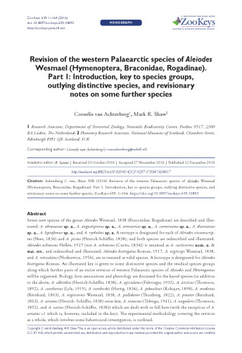 Revision of the western Palaearctic species of Aleiodes Wesmael (Hymenoptera, Braconidae, Rogadinae)