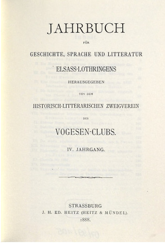 Jahrbuch für Geschichte, Sprache und Literatur Elsass-Lothringens