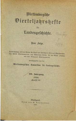 Württembergische Vierteljahreshefte für Landeskunde