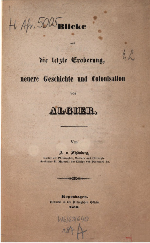 Blicke auf die letzte Eroberung, neuere Geschichte und Colonisation [Kolonisation] von Algier