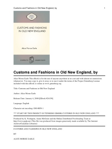 Customs and Fashions in Old New England