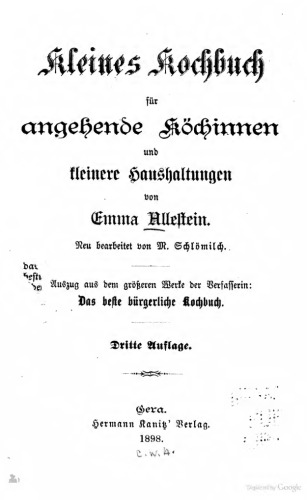 Kleines Kochbuch für angehende Köchinnen und kleinere Haushaltungen