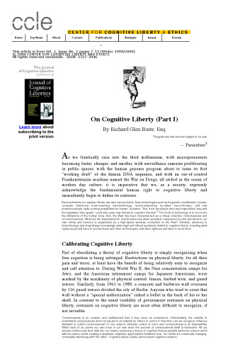 On Cognitive Liberty ( essay )