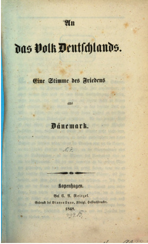 An das Volk Deutschlands. Eine Stimme des Friedens aus Dänemark