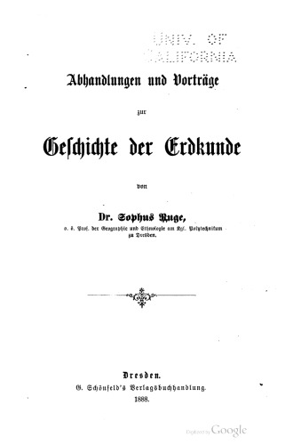 Abhandlungen und Vorträge zur Geschichte der Erdkunde
