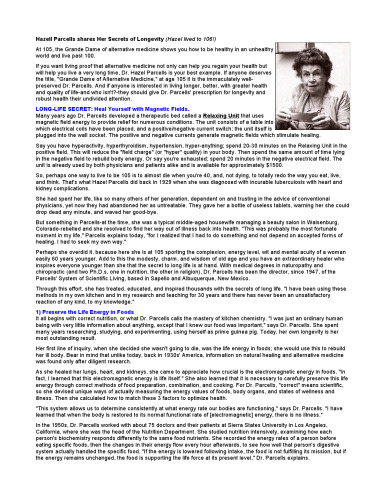 Hazell Parcells (Hazel Parcells) detoxification baths - shares Her Secrets of Longevity (Hazel lived to 106!)