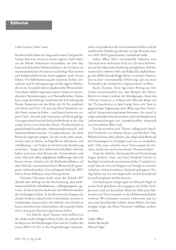 Zeitschrift für Neues Testament (ZNT). Heft 33