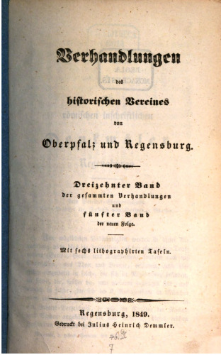 Verhandlungen des Historischen Vereins für Oberpfalz und Regensburg