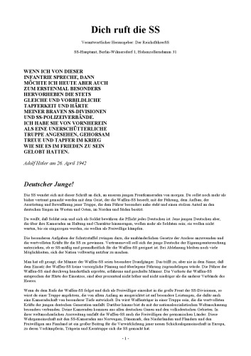 Reichsfuehrer SS - Dich ruft die SS (1942, 56 S., Text)