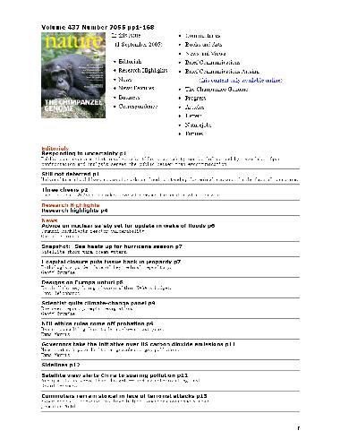 Nature (Vol. 437, No. 7055, 1 September 2005)