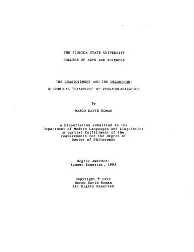 The Chastoiement and the Decameron : rhetorical "examples" of vernacularization