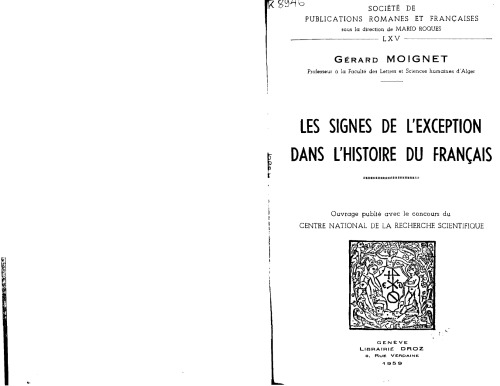Les Signes de l'Exception dans l'Histoire du Francais