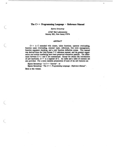 The C++ Programming Language - Reference Manual