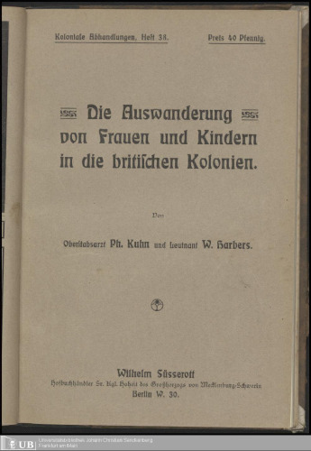 Die Auswanderung von Frauen und Kindern in die britischen Kolonien