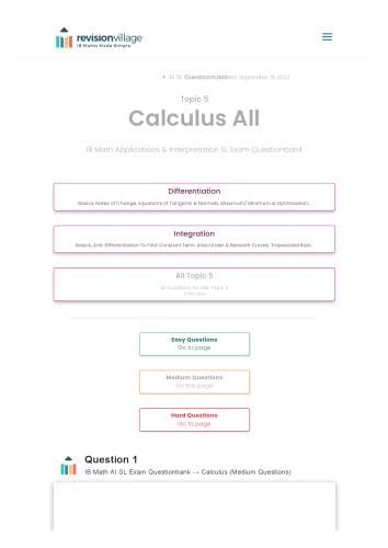 Revision village Math AI SL - Calculus - Medium Difficulty Questionbank