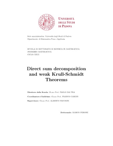 Direct sum decomposition and weak Krull-Schmidt Theorems