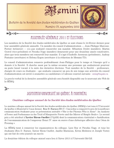 Memini : bulletin de la Société des études médiévales du Québec