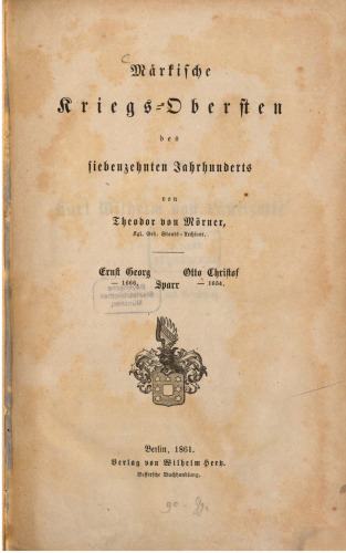Märkische Kriegs-Obersten des siebenzehnten Jahrhunderts