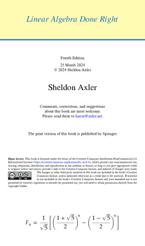 Linear Algebra Done Right - 4th Edition - 25Mar2024 - Sheldon Axler - OpenSource from Authors Website