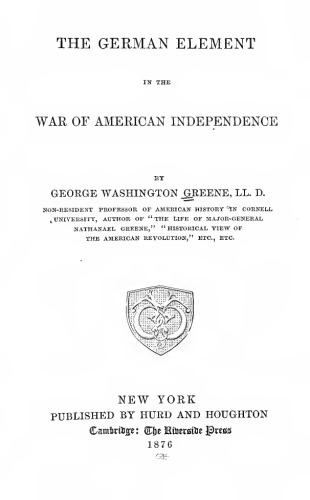 The German Element in the War of American Independence