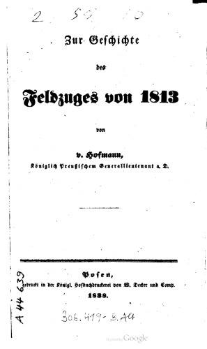 Zur Geschichte des Feldzuges von 1813