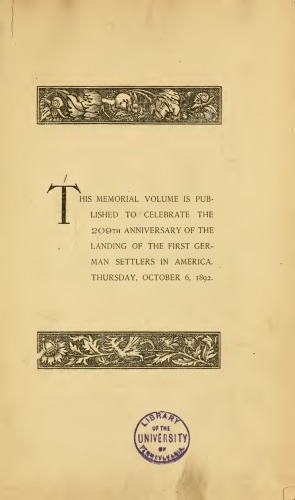 German-American Events, Principally of Pennsylvania up to 1870