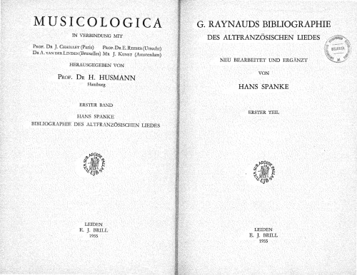 G. Raynauds Bibliographie des altfranzösischen Liedes