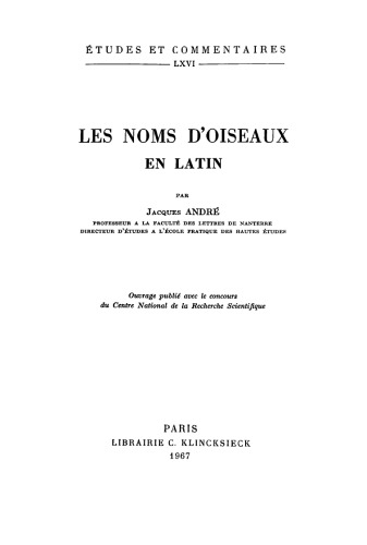 Les noms d'oiseaux en latin